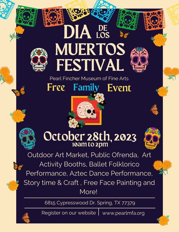 Free #FamilyDay is @pearlfinchermfa from 10am to 2pm this Sat. Oct. 28th! 
Register here --> bit.ly/3tE8Ef1
.
#museum #diadelosmuertos #festival #outdoormarket #balletfolklorico #facepainting #AztecDancers #ofrenda #art crafts