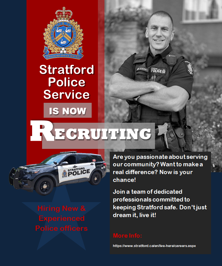 The Stratford Police Service is looking for both New and/or Experienced Police Officers to join our team.

If you're interested in a policing career in <a href="/cityofstratford/">cityofstratford</a> <a href="/townofstmarys/">St. Marys, Ontario</a> &amp; <a href="/PerthSouthTwp/">PerthSouthTwp</a> check out our website for more details

stratford.ca/en/live-here/c…