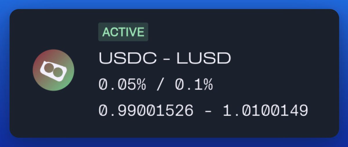 Tomorrow you'll be able to LP $LUSD on @Starknet The pool on @EkuboProtocol will go live and due to their concentrated liquidity we expect noice fees.