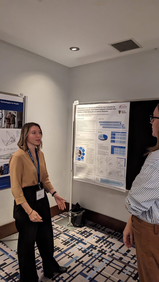 DrThomasHadjist's tweet image. HQP @RStopyn presenting results from our laboratory trial of our automated computer vision system designed to detect #pain behaviours in older adults with and with #dementia @Babak_Taati @AbhishekMoturu #ATIW2023