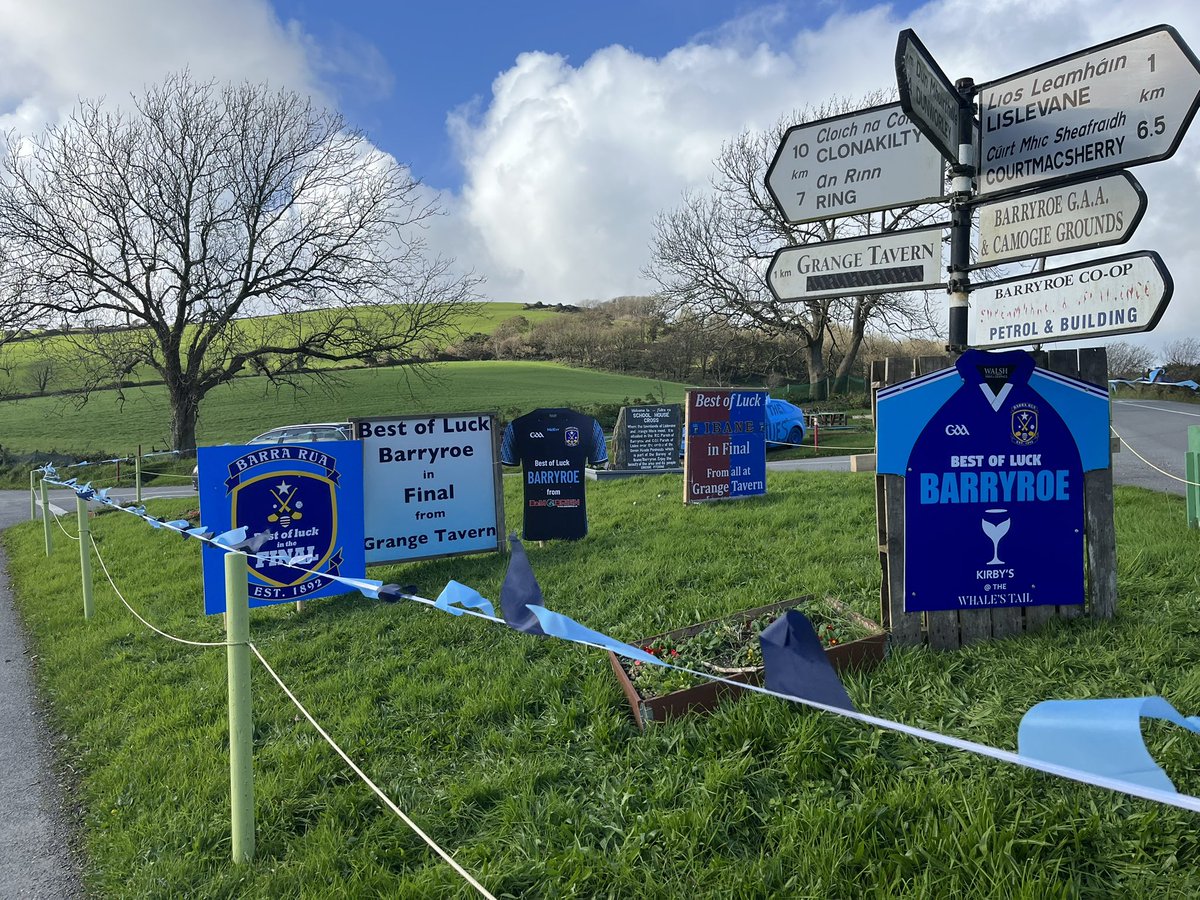 BarryroeGAAClub's tweet photo. 🟦🟦🟦 JAFC Final Buildup 🟦🟦🟦

A small sample of flags, buntings, posters from around the parish! As a Club, we wish to thank everyone in the parish, supporters near&amp;far, businesses who supported our Club &amp; it's endeavours this season👏 

#painttheparishblue #blues2023 https://t.co/vFgATJOGxp