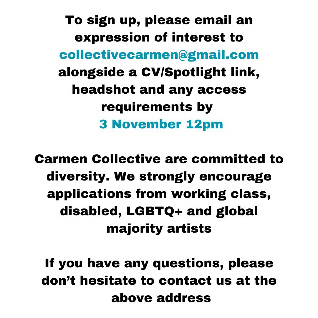 Carmen Collective (@carmencollecti) on Twitter photo AUDITIONS!
Come work with <a href="/ruthphillips100/">Ruth Anna Phillips</a> and <a href="/SamRees6/">Sam Rees</a> on our <a href="/ace__london/">Arts Council England, London</a> funded project
Details below 👇 AUDITIONS!
Come work with <a href="/ruthphillips100/">Ruth Anna Phillips</a> and <a href="/SamRees6/">Sam Rees</a> on our <a href="/ace__london/">Arts Council England, London</a> funded project
Details below 👇