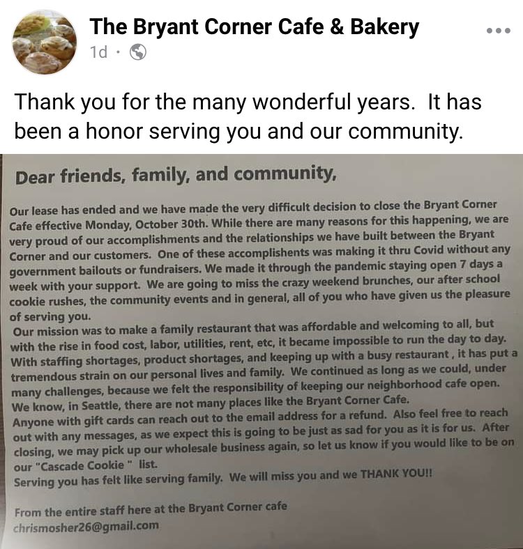 RavennaBlog's tweet image. Last day for the Bryant Corner Cafe (formerly Sunflour) is Monday, October 30.