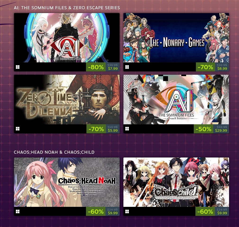 (PCDD) Spike Chunsoft Publisher sale via Steam. ow.ly/AFce50Q1a88