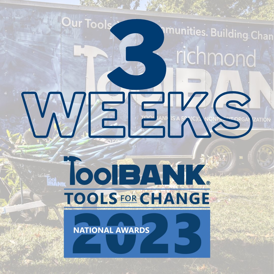📆3 WEEKS AWAY: Our ToolBank National Awards 🏆 will be held on Thursday, Nov. 16, at the Richmond ToolBank from 7 pm - 8:30 pm...with a cocktail hour starting at 6 pm EST.

🎟️If you want to attend in Richmond, you can purchase your ticket at secure.givelively.org/event/toolbank….