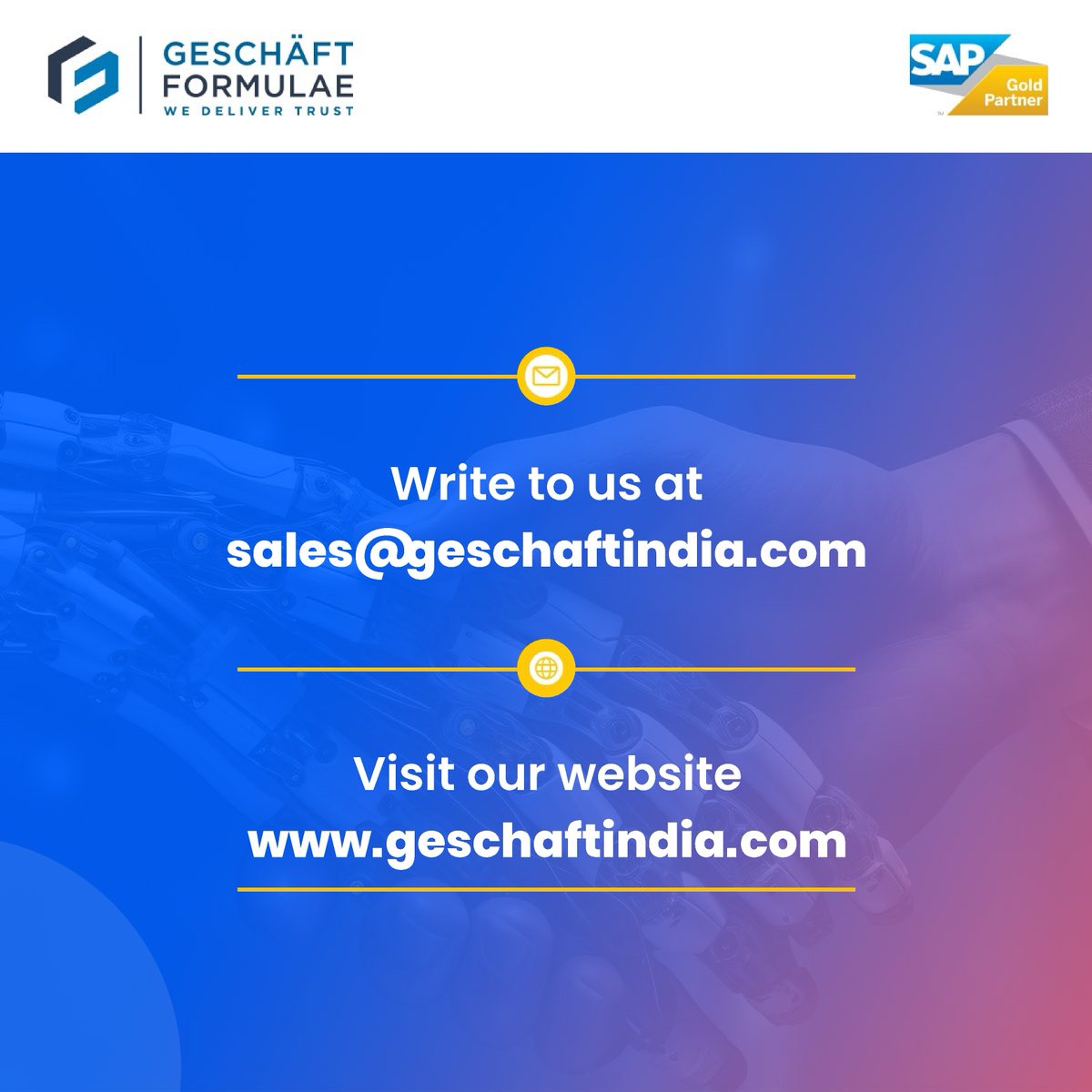 GeschaftIndia's tweet image. Discover the future of midsize business growth with GROW with SAP. Our cloud ERP solution, SAP S/4HANA Cloud, brings innovation to your doorstep, supported by AI, automation, and the SAP Business Technology Platform. #SAPAdvantage #GlobalGrowth
