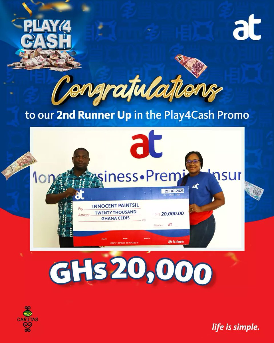 Congratulations to our grand prize winners in the Play4Cash promo. Ayekoo! 

#Play4Cashpromo #lifeissimple #AT