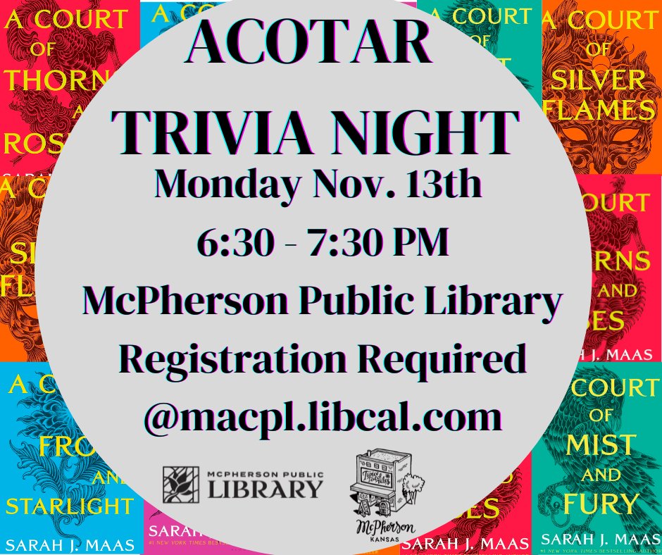 macpublibrary's tweet photo. Come test your knowledge on all things ACOTAR! #acotartrivia #twicetoldtales #booklovers #librarytrivia https://t.co/TmVmpw9tRO