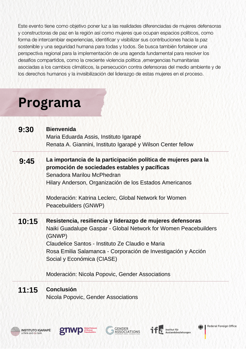 Te invitamos a participar en el evento "Uniendo Voces Latinoamericanas por la Paz y la Seguridad." 
Nuestra directora Rosa Emilia Salamanca <a href="/milucina/">Rosa E Salamanca</a> participará en el panel "Resistencia, resiliencia y liderazgo de mujeres defensoras".

Registrate aquí 👇 
us06web.zoom.us/meeting/regist…