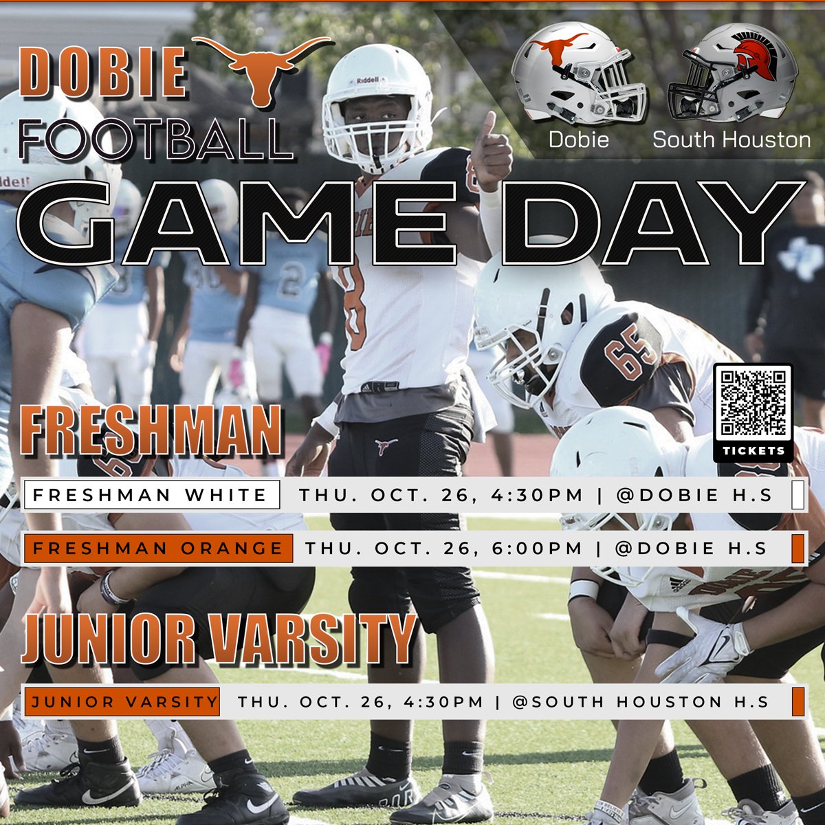 🏈 Game Day!! Let’s cheer on Freshman and JV today as take on South Houston.

Let’s get it Longhorns!!