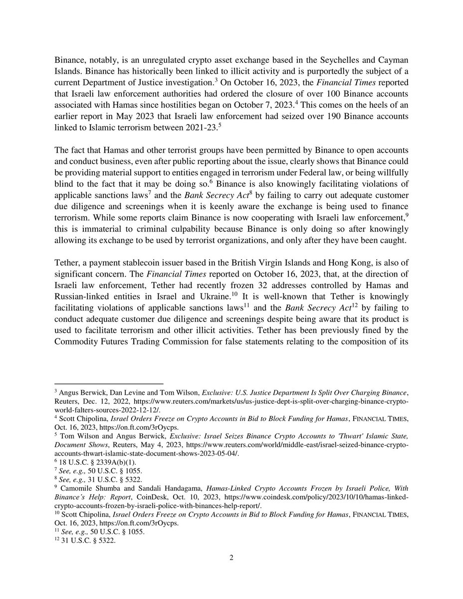 WatcherGuru's tweet photo. JUST IN: 🇺🇸 US Senator Cynthia Lummis asks the Department of Justice to criminally charge #Binance &amp; Tether. https://t.co/zOcjSxknbY