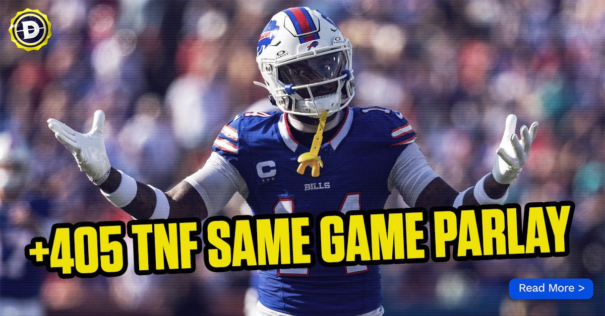 CallingOurShot's tweet photo. The Thursday Night Football Same Game Parlay is ready to go.

3 Legs. +405 Odds.

See what I like tonight! ⬇️
https://t.co/H5lLhrwo4E https://t.co/FQL0yjOVcV