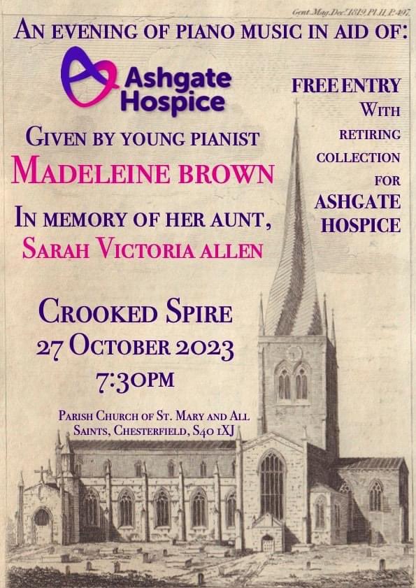 So happy to be giving this recital in aid of <a href="/Ashgate_Hospice/">Ashgate Hospice</a> in Chesterfield’s Crooked Spire tomorrow evening. If you would like to donate to this amazing cause, please do with the following link: justgiving.com/page/recital-f… <a href="/ChesterfieldBC/">Chesterfield Borough Council</a>