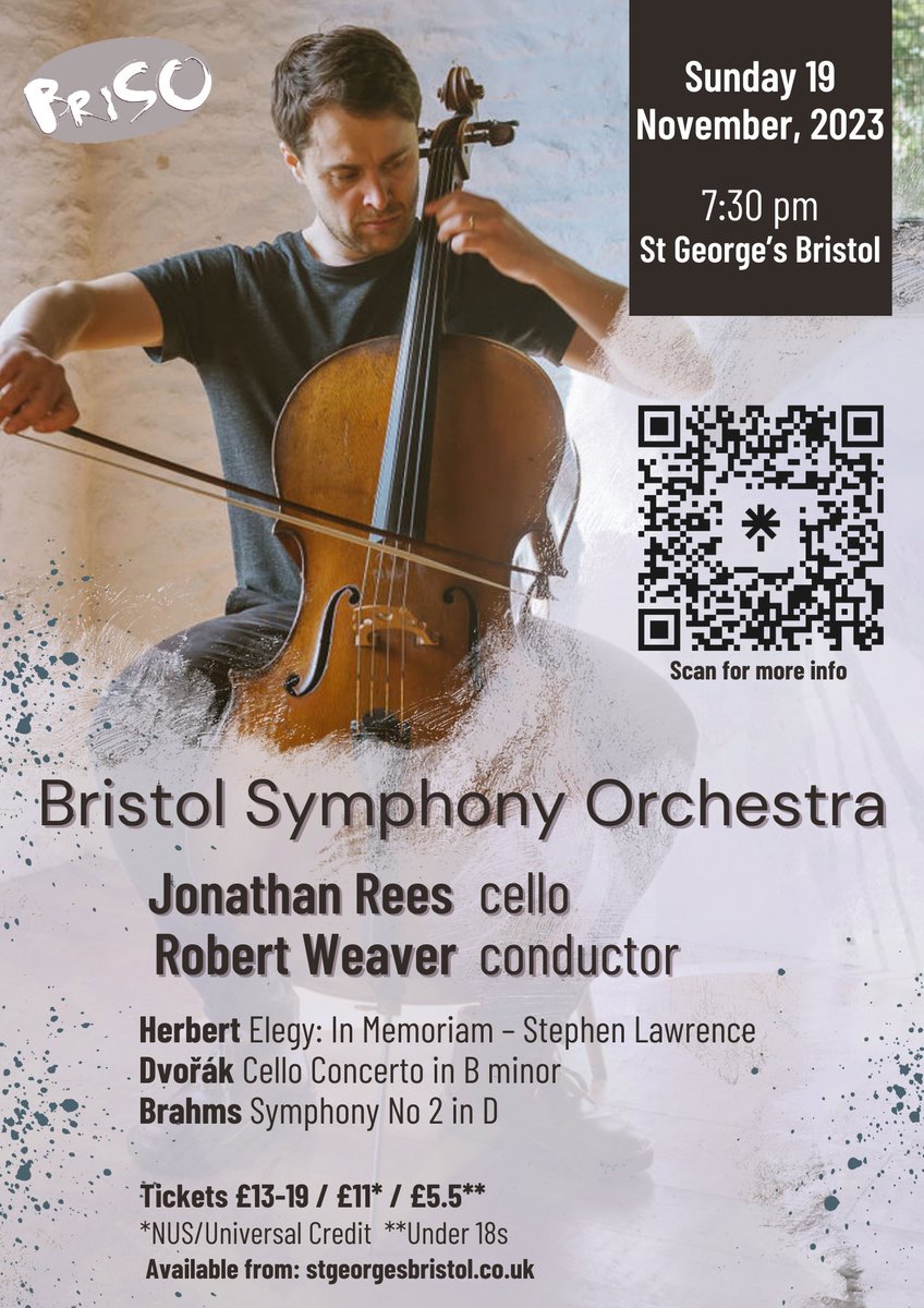 Just over 3 weeks until our Autumn concert at @stgeorgesbris ! Ticket link below. We're very excited to be playing with cello soloist Jonathan Rees. Find more about Jonathan through the link in our bio. stgeorgesbristol.co.uk/whats-on/brist…