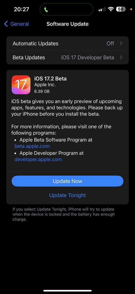iSWUpdates's tweet photo. iOS 17.2 Developer Beta 1 (21C5029g) has been released. #iOS172 #iOS172Beta1 https://t.co/S85WyzjJJZ