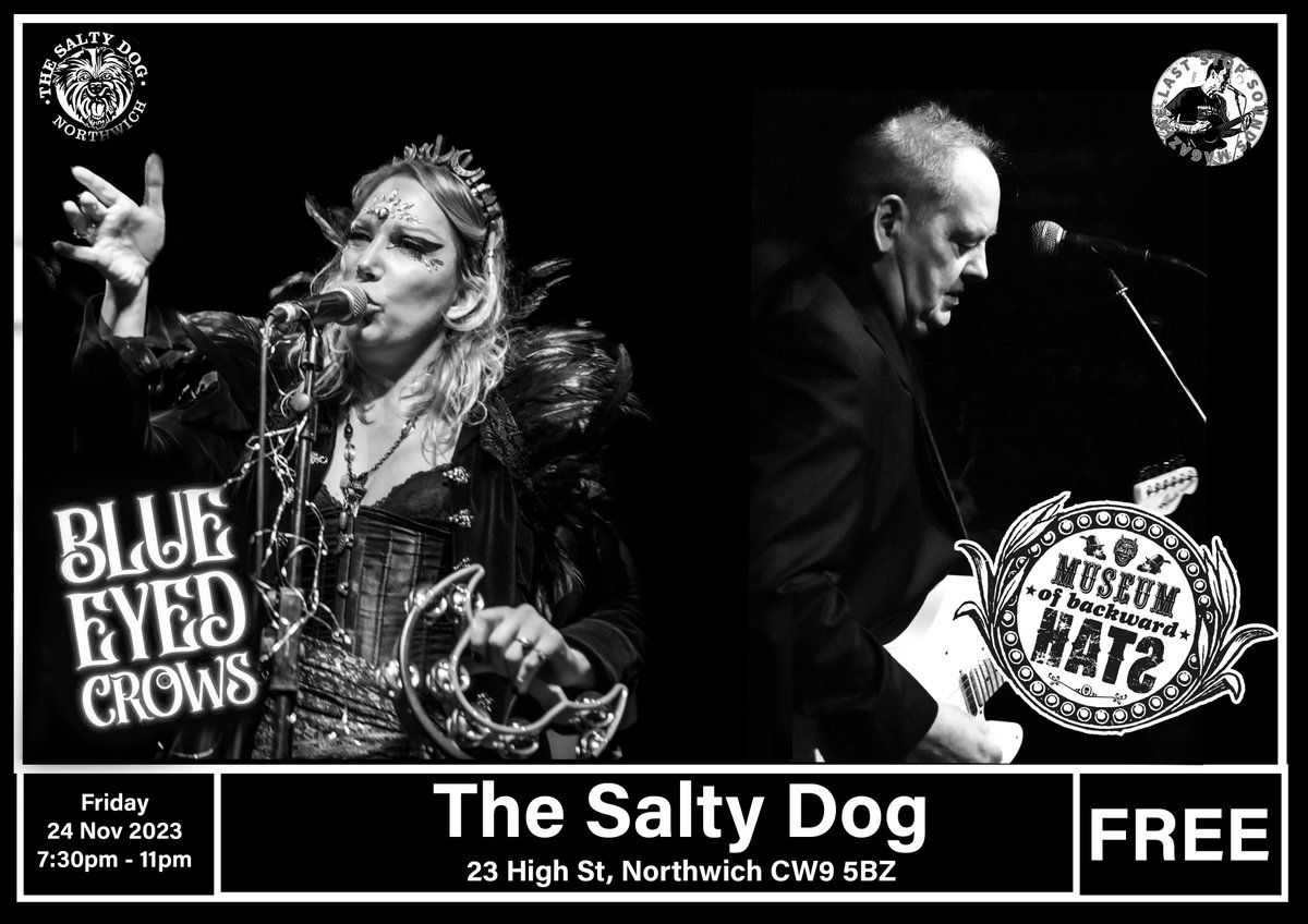 Salty Dog, Northwich

Friday 24 November 2023

With the Blue Eyed Crows

FREE GIG!