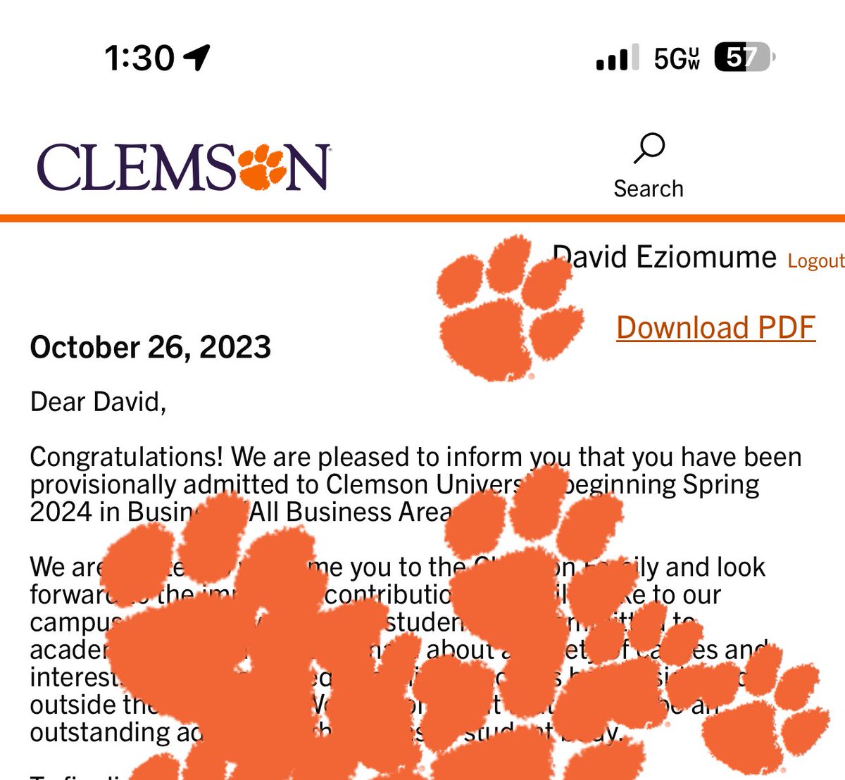 EziomumeDaee's tweet photo. Oh , I just got accepted into Clemson how about y’all? @ClemsonPrez @ClemsonUniv https://t.co/kMRVk7oUad