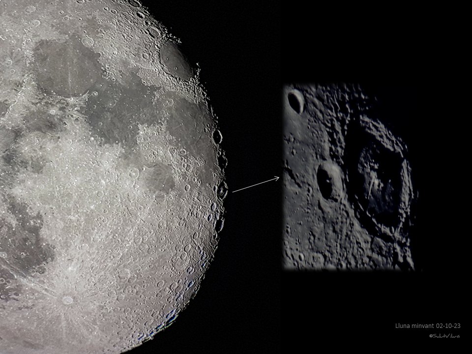 salutvilaro's tweet image. Lluna minvant (02-10-23)Celestron NexStar 6SE – Tub 150x1.500mm + lent barlow 2,25 
- Càmera per cràter &amp;gt;&amp;gt;Zwo ASI 662 mc + filtre UV/IR-Cut/L
- Càmera Lluna sencera&amp;gt;&amp;gt; Samsung Galaxy S7 (projecció ocular)
 #CràtersLluna #MapesLluna #MoonMap 
salutvilaro.wixsite.com/salut/la-lluna