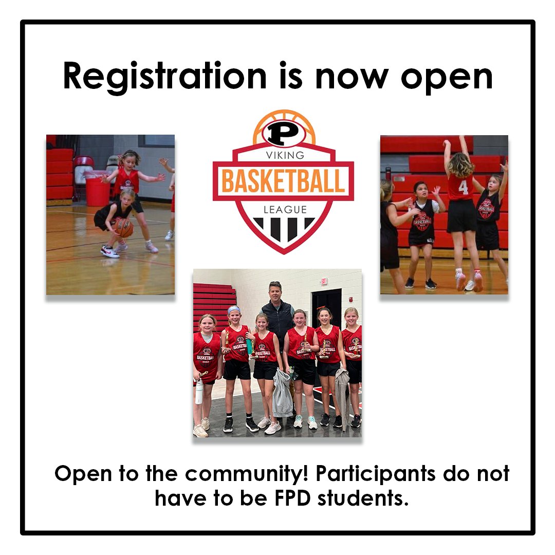 Registration for Viking Basketball league is now open for children in 1st-6th grade! This league is open to the community. Register online at  ow.ly/4jSv50Q1aQh