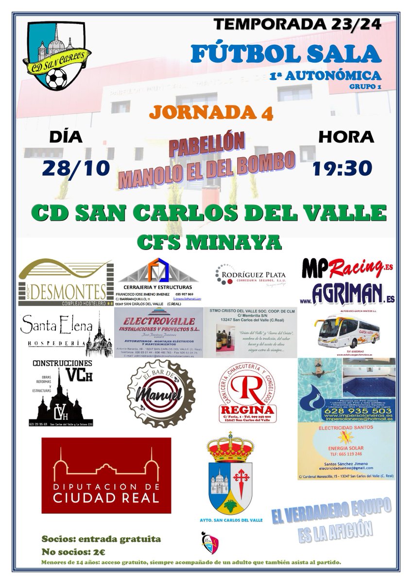 Jornada 4| Tras las tres primeras jornadas de liga nuestro equipo sigue invicto. En esta jornada volvemos a casa para disputar un partido difícil frente a CFS Minaya, será el próximo sábado a las 19:30h en el Manolo el del Bombo.