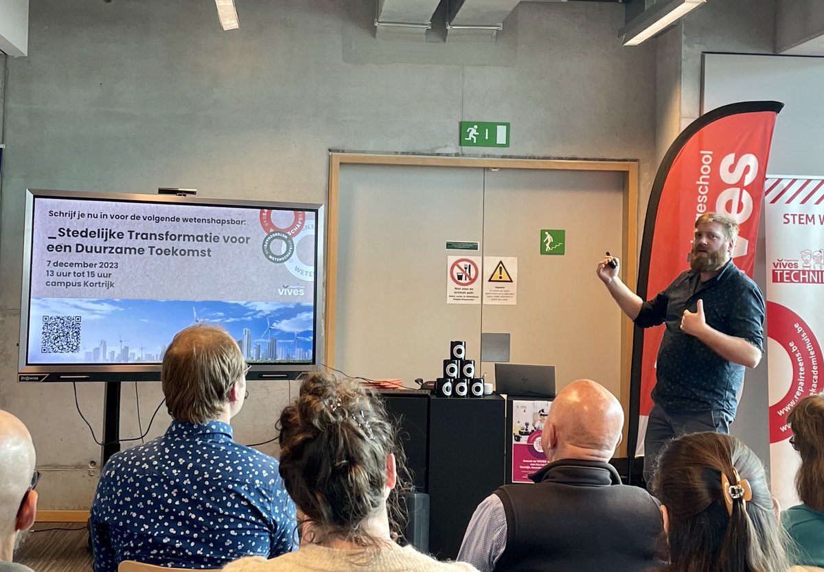 Wil je meer te weten komen over een stedelijke transformatie voor een duurzame toekomst? Kom dan langs op de wetenschapsbar op 6/12 bij Vives! Met als topics: Energie 💡, groen 🍀blauw 💦en circulariteit 🔃 vives.be/nl/over-vives/…