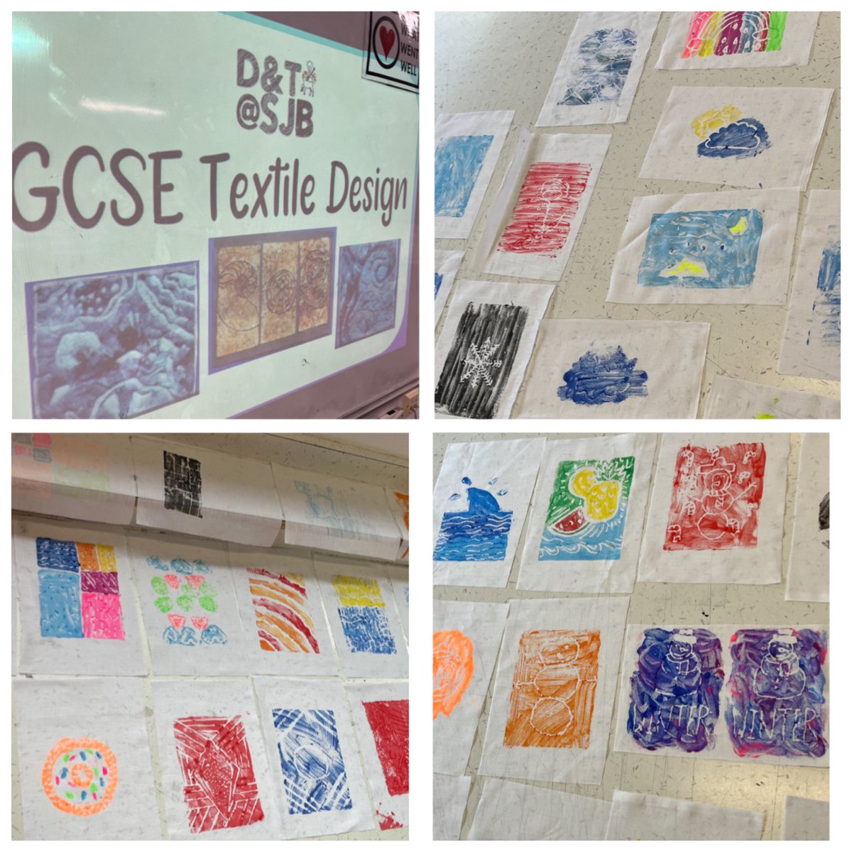 DT_SJB's tweet photo. Year 9 created a fabric print during their taster session today. 

Each class had a different theme and each pupil designed their own print. These will create some beautiful displays for the department 😍🌟
#supersaint #creativelearners https://t.co/rWWjmlDPJa