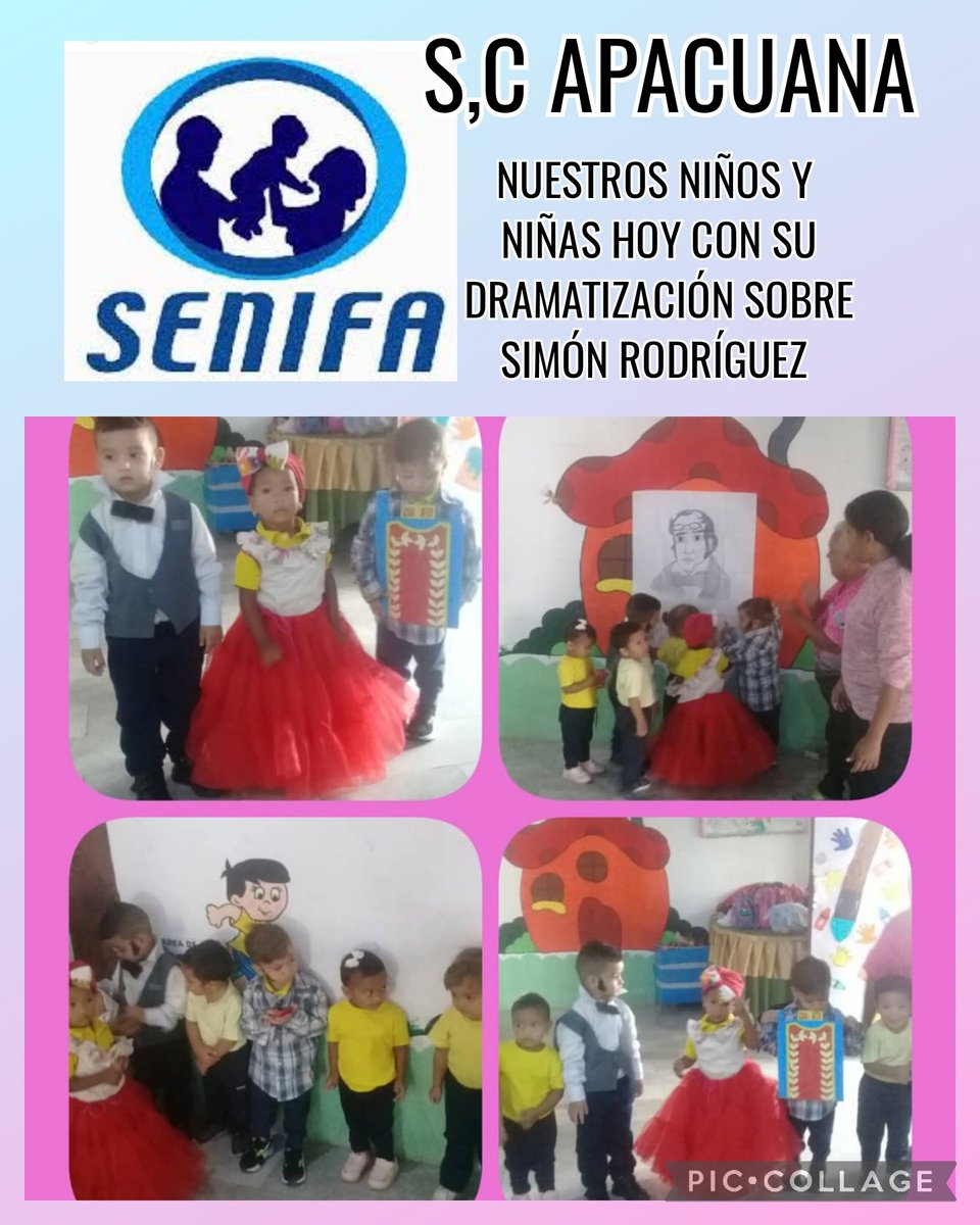 SENIFASucre's tweet photo. Nuestros niños y niñas del Simoncito Comunitario APACUANA en Cagua Municipio Sucre , hoy en una hermosa dramatización sobre el gran maestro Simón Rodríguez!!🇻🇪❤️!#NOALCIERREDESENIFA
@NicolasMaduro @delcyrodriguezv @_LaAvanzadora @Soykarinacarpio @PiedadQuintana1 @PrensaSenifa https://t.co/kEqSPNFFaS