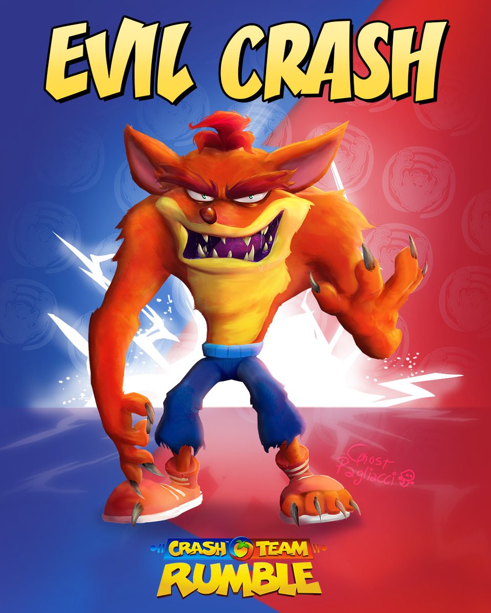Ghost_Pagliacci's tweet photo. A surprise jumps out from a portal opened between dimensions🌩️

Evil Crash arrives this Halloween to crush the competition in #CrashTeamRumble ⛈️

@CrashBandicoot 🍊 @ToysForBob 😋✨

#CrashBandicoot #EvilCrash #CrashBandicootFanArt https://t.co/eAn8NFri1r