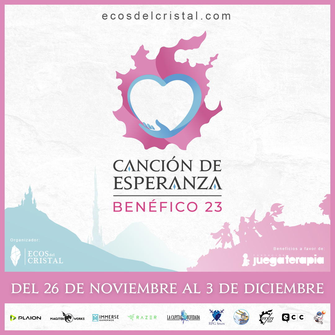 🎊¡Presentamos "Canción de Esperanza", el benéfico de Final Fantasy 2023! 🎊

💙Una iniciativa altruista a favor de la fundación <a href="/juegaterapia/">Fundación Juegaterapia</a>💜

¿Quieres participar creando contenido? 
⬇️Entra en nuestra web para inscribirte ⬇️

ecosdelcristal.com