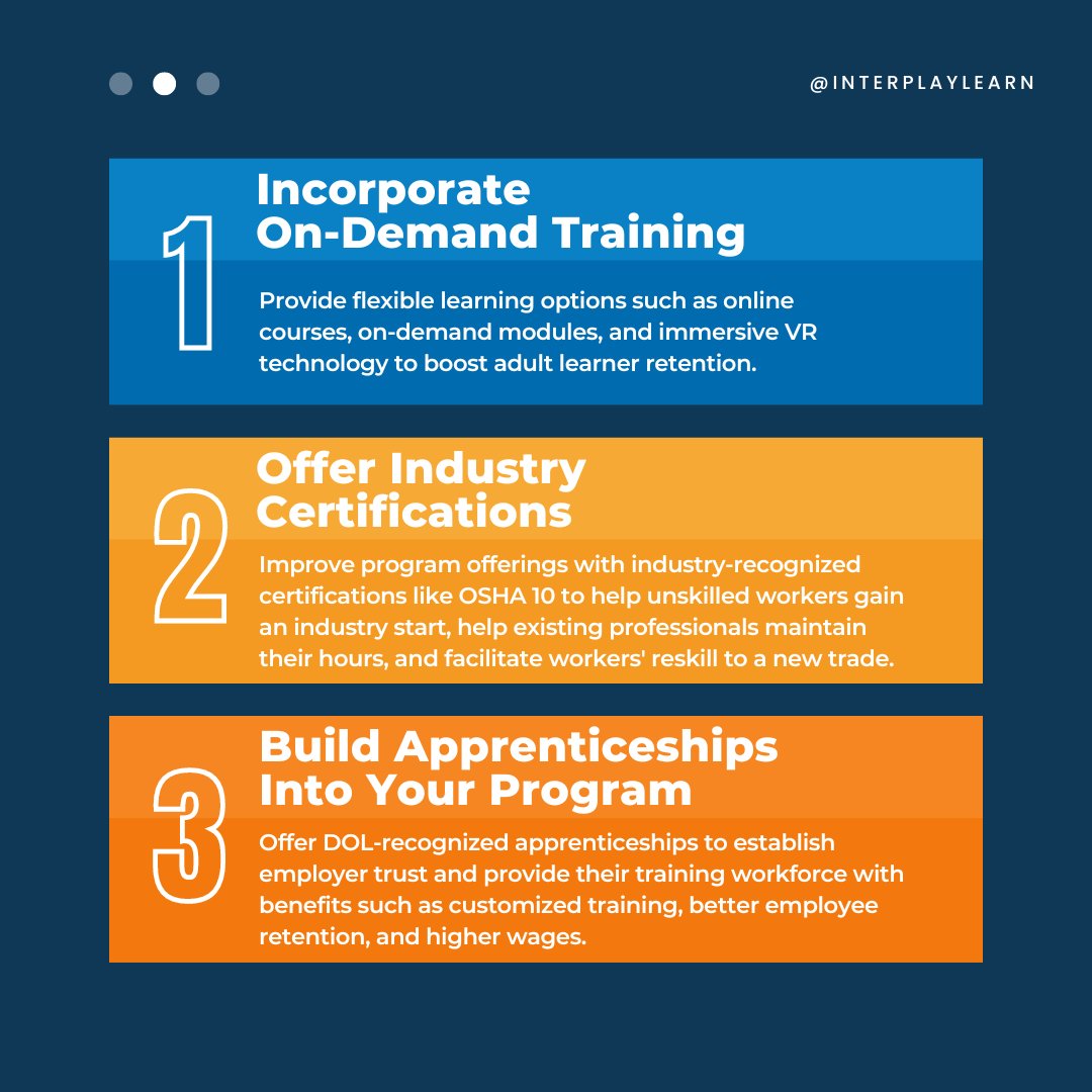InterplayLearn's tweet image. Explore 3 powerful methods to enhance your workforce development program and help learners achieve their career goals in today&apos;s job market.

For additional insights on elevating your workforce development program, visit the link in our bio. 🔗

#InterplayLearning