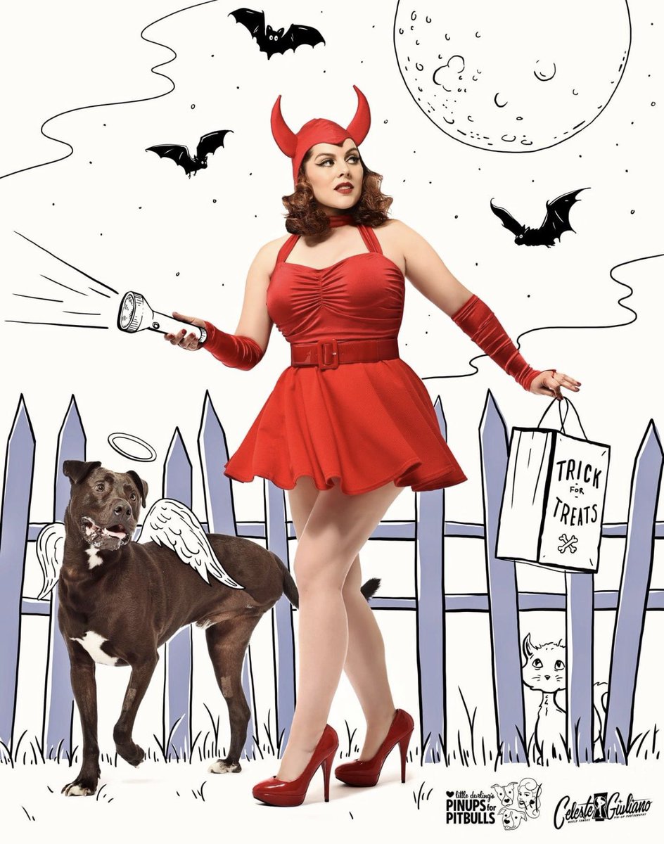 Trick or treat! 11 x 14 posters of me and Batman (my dog!) supporting @Pinups4Pitbulls sales help them save more dogs 🦇🐾❤️ check out shop.pinupsforpitbulls.org #pinupsforpitbulls