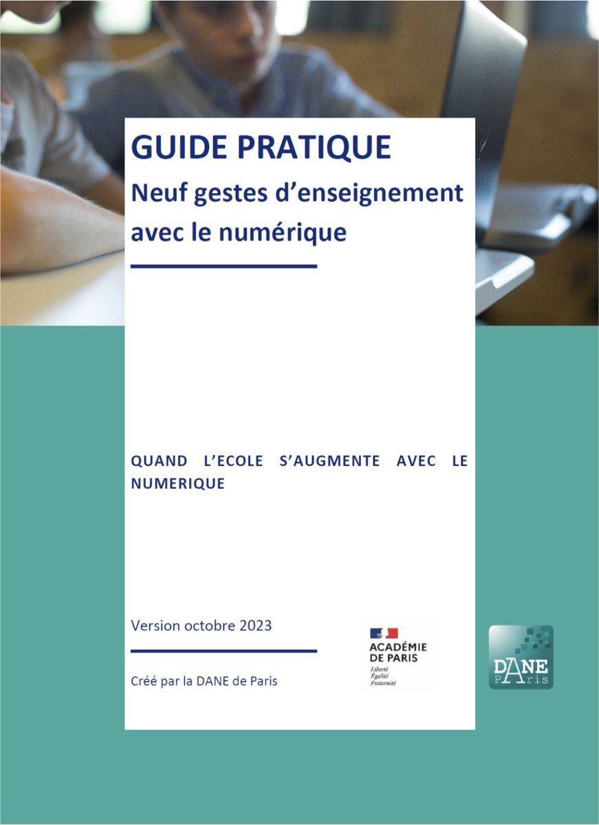 #SeFormerAuNumérique | <a href="/Academie_Paris/">Académie de Paris</a> 

GUIDE PRATIQUE
"9 gestes d'enseignement avec le numérique"

Pour que le numérique tienne toutes ses promesses en matière d'effic. péda, il est nécessaire de définir les gestes d’enseignt avec le num. à maîtriser

👉ac-paris.fr/guide-pratique…