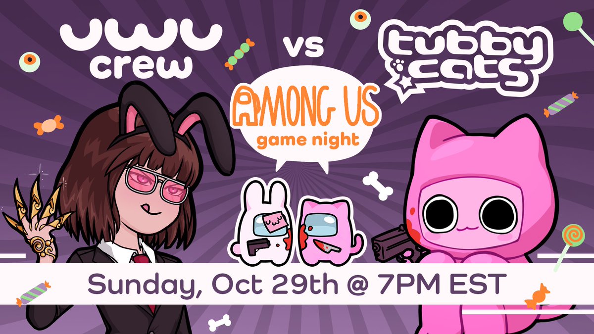 Hey uwus, we'll be hosting a spooky game of Among Us with our friends <a href="/tubbycatsnft/">tubby cats</a> in our discord! 🥳💞

Date: Sunday, Oct 29th @ 7PM EST! 📅

Outwit impostors and accomplish your Tasks! 🔪