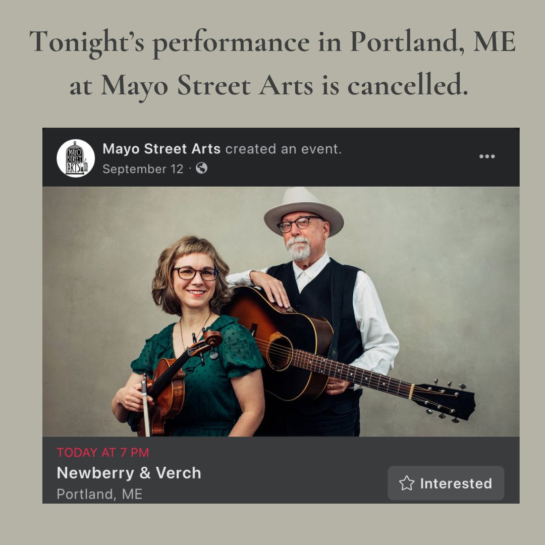 Portland, we were so looking forward to being with you. We are deeply saddened by the tragedy in Lewiston. Out of solidarity with the victims and their families, we along with <a href="/mayostreetarts/">Mayo Street Arts</a>, have decided to cancel tonight's performance. We are holding you in our hearts.❤️
