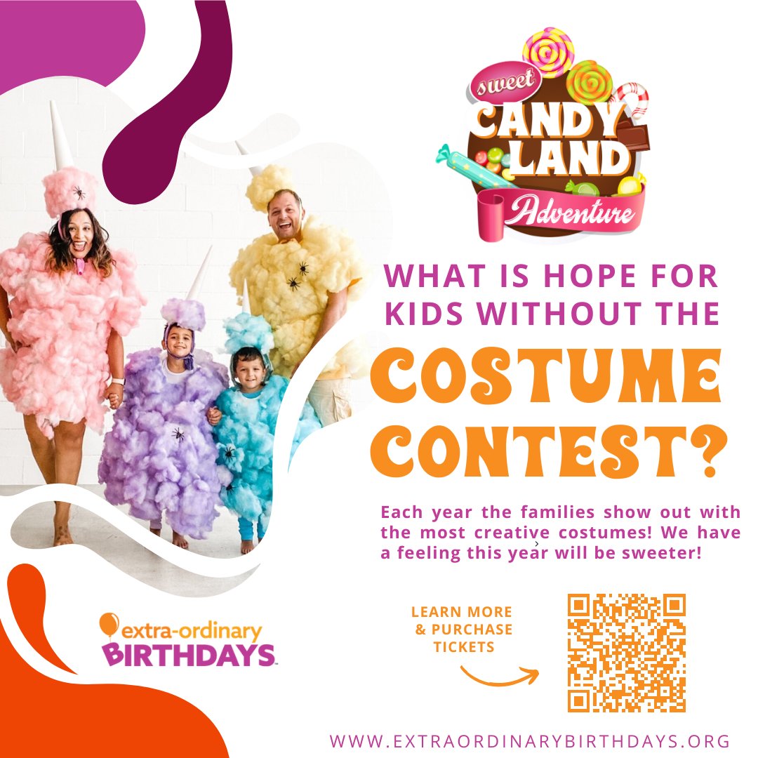 Our Candyland Adventure awaits, filled with laughter, games, and the most adorable sweet costume contest you've ever seen. Dress up your entire family and let your creativity shine! – your ticket purchase supports our mission to bring joy to children's lives. ...