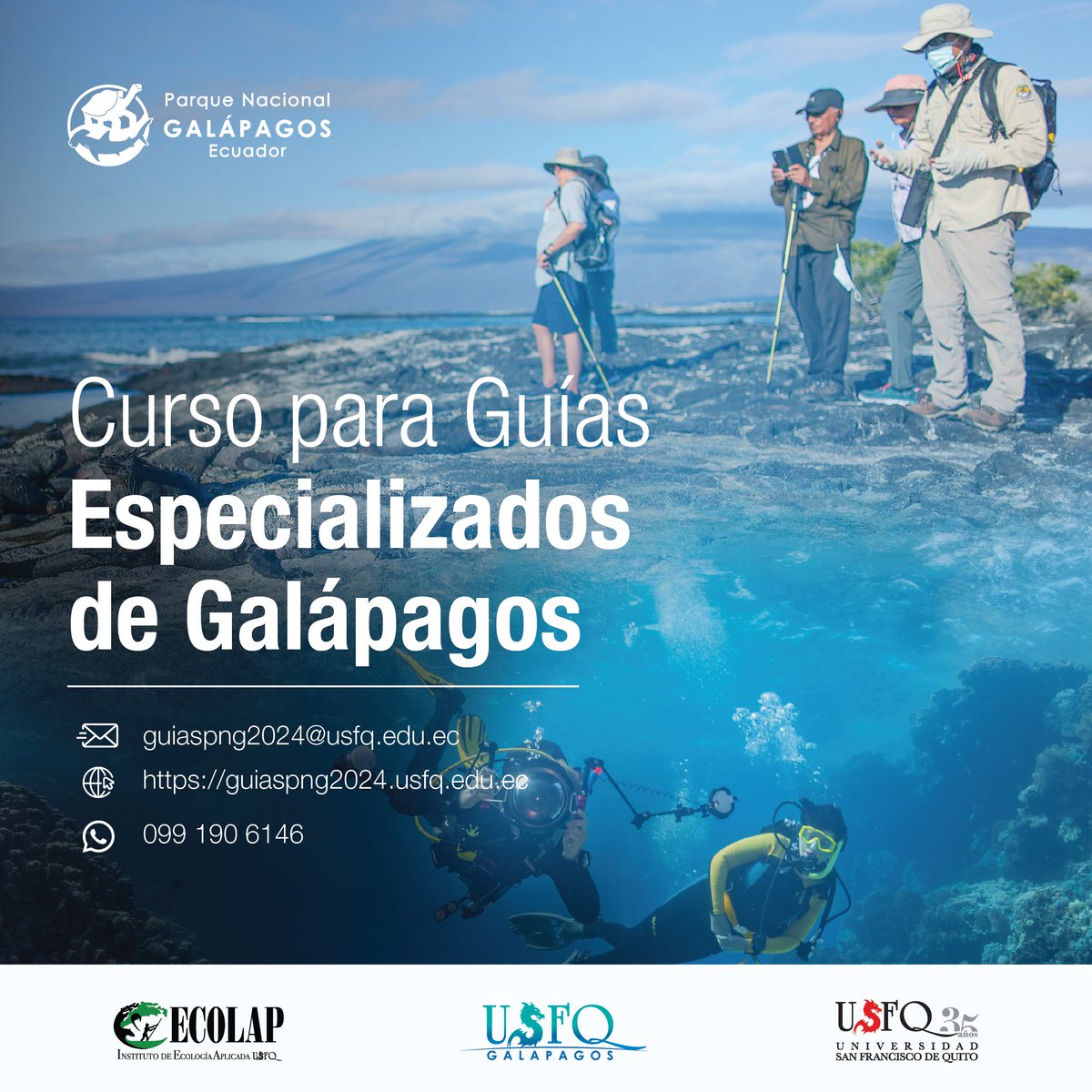 NUEVO CURSO PARA FORMACIÓN DE GUÍAS ESPECIALIZADOS DE GALÁPAGOS

La Dirección del Parque Nacional Galápagos coordina la ejecución del nuevo Curso de Guías Especializados de Galápagos, considerando que un informe técnico determinó la necesidad de incrementar más profesionales de