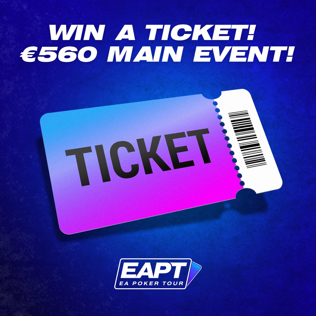 We are launching a TICKET GIVEAWAY to the EAPT Bucharest Main Event 2023!

Whether you're a pro player or just starting out, this is your chance to be a part of the great action!

To enter the giveaway, all you have to do is:

1)Follow <a href="/eaptpoker/">EAPT</a> !

2)Like this post.

3)Retweet