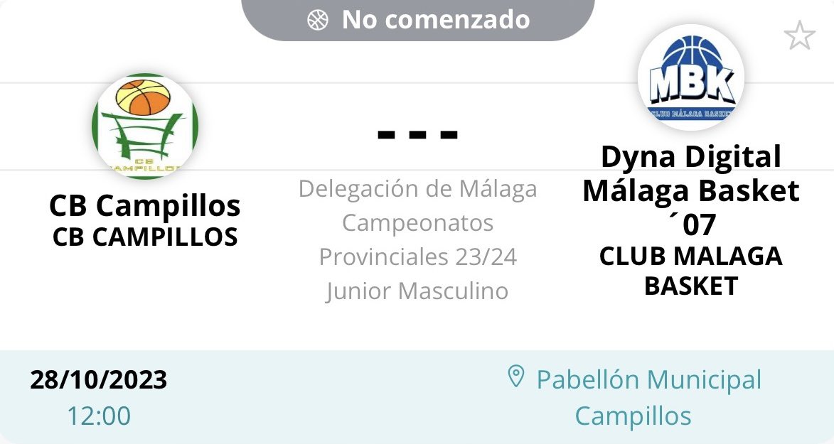 FECHA PRÓXIMO PARTIDO
Esta semana jugamos en casa contra Dyna Digital Málaga Basket’07
Fecha: Sábado 28 de Octubre
Lugar: Pabellón Municipal Antonio Rueda Sánchez-Calle Gerardo Fernandez, Campillos
Hora: 12:00
¡Ven y anima a nuestro equipo!