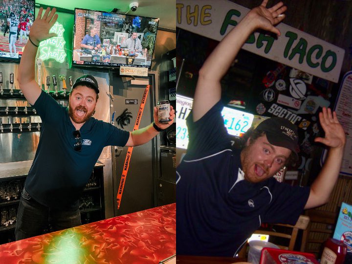 firemakerbeer's tweet photo. ‼️ Then VS. now >>> 

It’s been a long journey for Elliott since his college days back in “The Boro”, but what hasn’t changed is his love for beer and Georgia Southern 🦅🙌🍻

#hailsouthern #gasouthern #gsu #stateboro #gsueagles #gabeer https://t.co/teCxlzsDRq