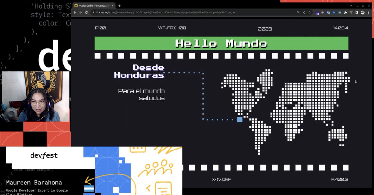 gdgvhsa's tweet photo. Seguimos con nuestra cuarta charla del #DevFest Tabasco 2023, estamos con Maureen Barahona nos comparte sobre Explicando MakerSuite como si tuvieras 10 años
Sigue su plática en vivo 👉🏼
https://t.co/WP3JmnDA6L
#DevFest2023 #DevFestabasco https://t.co/JymHUdBVJM