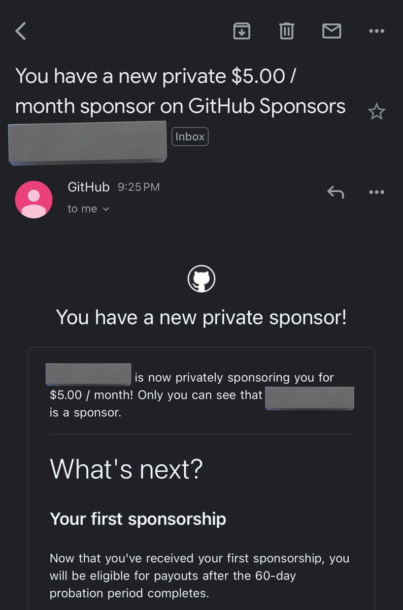 lushkant's tweet photo. I got my FIRST GITHUB SPONSORSHIP 😭

They have made it privately so I’ll respect their privacy.

I can’t thank you enough for being so gracious.

This is so moral boosting, I will continue to work on my opensource projects for as long as I am here 🥺

Thank you again ❤️ https://t.co/YVaSLidAjO
