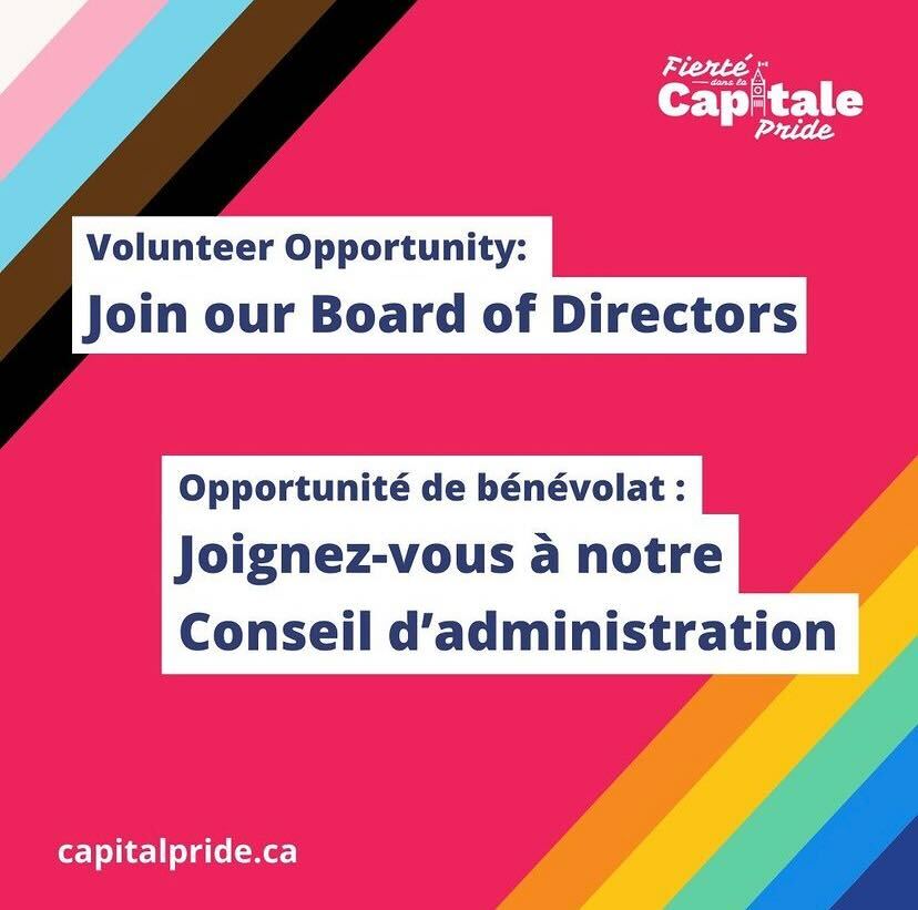 Capital Pride is recruiting a treasurer to join our Board of Directors! 

To find out more, visit capitalpride.ca/capital-pride-…