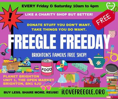 Don’t forget! This week’s @FreegleBrighton #FreeShop is open 10am-4pm Fri 27/10 & Sat 28/10 at @BrightonOpenMkt Freegle Brighton - biggest free reuse group in #brighton #hove ➡️ ilovefreegle.org/explore/Bright… Free Shop link ➡️ ilovefreegle.org/communityevent… #BrightonLoop #ChooseToReuse