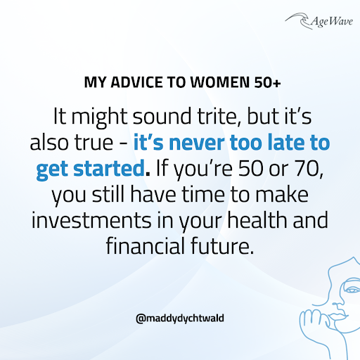 Maddy_Dychtwald's tweet photo. Here's some advice for anyone 50 and beyond: It's never too late to start.
What’s one thing you’re doing today for your future self?
#NeverTooLate #FinancialPlanning #WisdomOver50 #HealthyAging #WealthGoals #AgingWisely #ActiveAging #FinancialWellness #AgelessAging #Longevity https://t.co/0Wm47lop5l