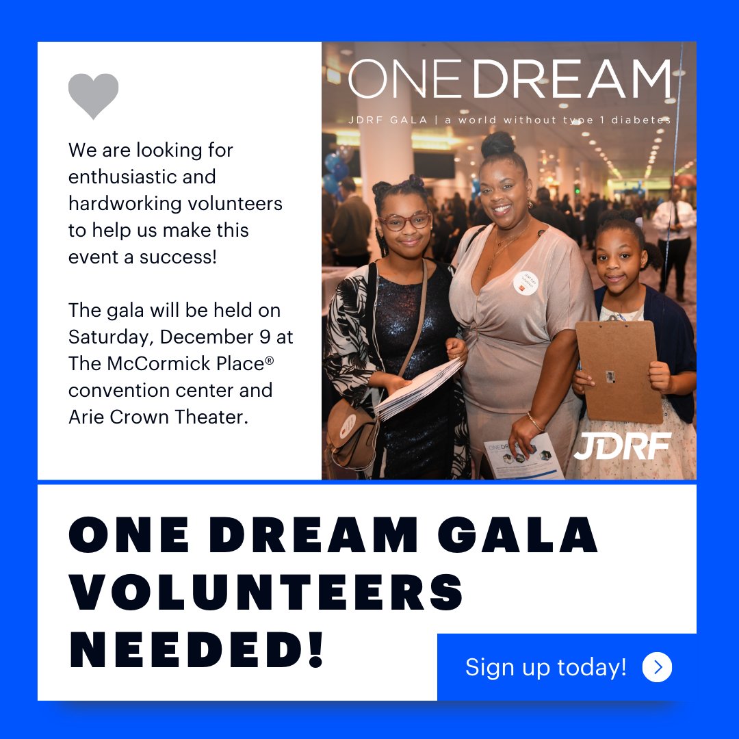 JDRFIllinois's tweet photo. Do you want to volunteer at this year's One Dream Gala? We are looking for enthusiastic and hardworking volunteers to help us on December 9. Sign up today here: https://t.co/tOR3zEBfMZ https://t.co/HbSAlibdFG
