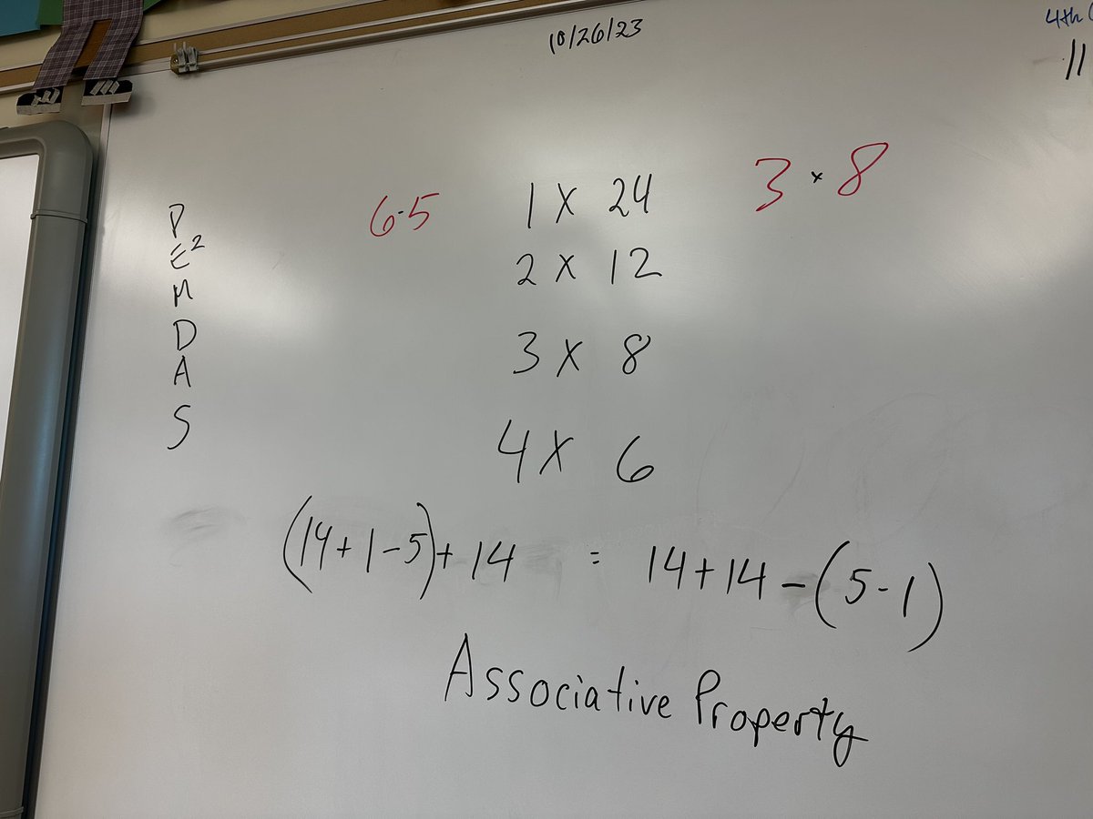 MrWeimann's tweet image. Beginnings of #Math24 practice introduces Associative Property with review of #PEMDAS 
#OrderofOperations #Math