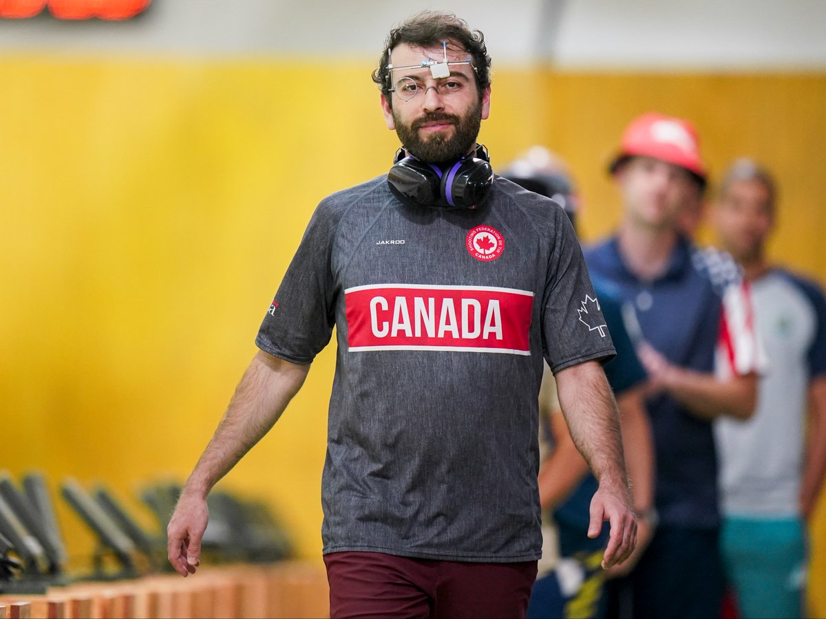 TeamCanada's tweet photo. Tugrul Ozer set a Pan Am Games record to win gold🥇 in the men's 10m air pistol at Santiago 2023 which earned Canada an Olympic spot in the event for Paris 2024👏

The last time #TeamCanada Canada qualified a male pistol shooter for the Olympics was Barcelona 1992. https://t.co/OwmFi4YtDN