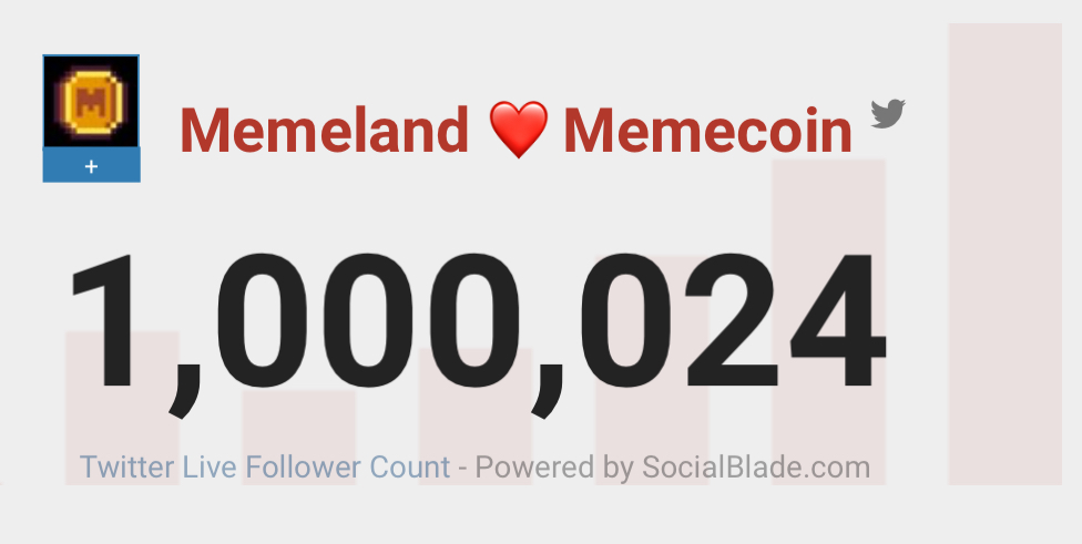 0xGringo_'s tweet photo. Memeland just hit 1,000,000 followers! 🔥🚀 https://t.co/Szoos3stvL