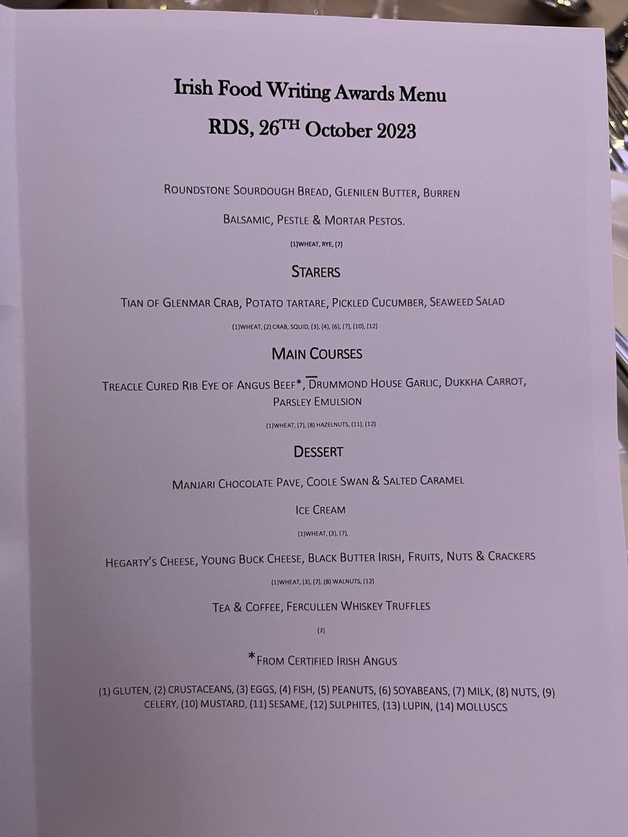 Certified Irish Angus (@irishangusbeef) on Twitter photo We’re in good company on the menu <a href="/irish_writing/">The Irish Food Writing Awards🇺🇦🇵🇸</a> awards tonight! 😋
<a href="/pestlemortar_/">Pestle + Mortar Sauces</a> <a href="/odaiosfoods/">Odaios Foods</a> <a href="/KerrygoldIRL/">Kerrygold Ireland</a> <a href="/DrummondHGarlic/">DrummondHouse Garlic</a> <a href="/Coole_Swan/">Coole Swan</a> <a href="/FercullenWhisky/">Fercullen Irish Whiskey</a> @Whelehanswines <a href="/GatheredIreland/">Gather & Gather Ireland</a> 🙌🏻
#IFWA23 We’re in good company on the menu <a href="/irish_writing/">The Irish Food Writing Awards🇺🇦🇵🇸</a> awards tonight! 😋
<a href="/pestlemortar_/">Pestle + Mortar Sauces</a> <a href="/odaiosfoods/">Odaios Foods</a> <a href="/KerrygoldIRL/">Kerrygold Ireland</a> <a href="/DrummondHGarlic/">DrummondHouse Garlic</a> <a href="/Coole_Swan/">Coole Swan</a> <a href="/FercullenWhisky/">Fercullen Irish Whiskey</a> @Whelehanswines <a href="/GatheredIreland/">Gather & Gather Ireland</a> 🙌🏻
#IFWA23