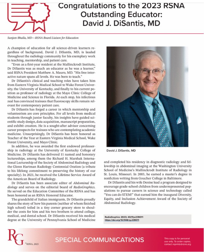 Congratulations! So well deserved ⁦@DaveDisantis⁩ ⁦@MayoRadiology⁩ #education ⁦@RSNA⁩ ⁦@MIRimaging⁩ @RadioGraphics⁩ !!!